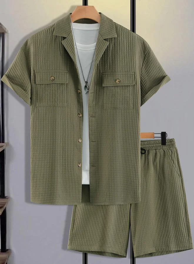 Take Two Men Textured Short Sleeve Shirt and Shorts Co-Ords